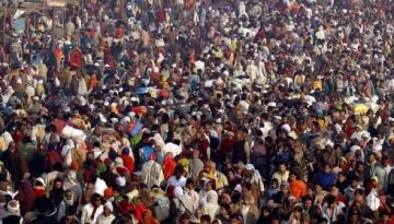 lllustration showing the history of human population growth from early hunter-gatherer societies to modern-day billions.